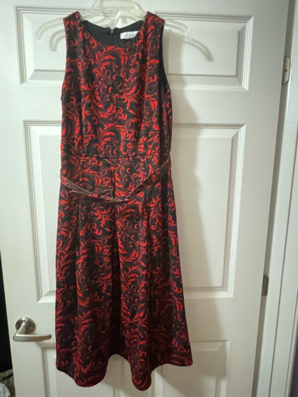 Sleeveless Red and Black Swirl A-Line Dress